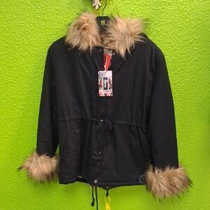 Women's Black Jacket with Faux Fur Trim